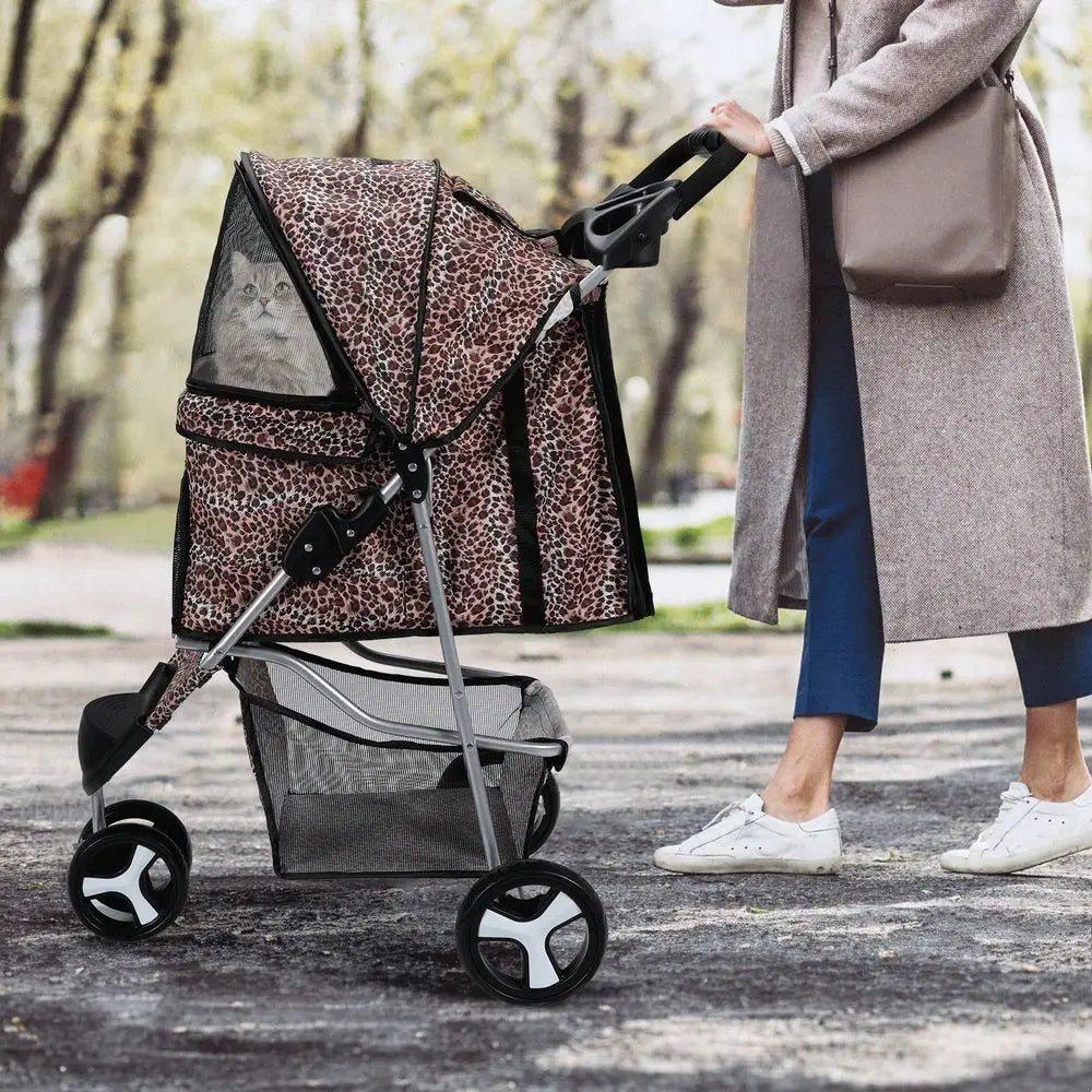 XMSJ Three-Wheel Pet Stroller Foldable Jogger Cup Holder