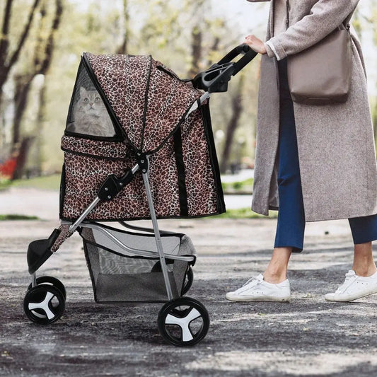 XMSJ Three-Wheel Pet Stroller Foldable Jogger Cup Holder