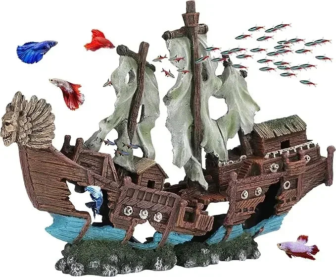 Shipwreck Aquarium Decoration Sail Ornament For Large Fish Tanks