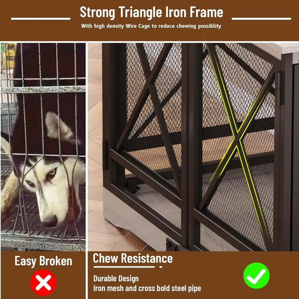 Masterpiece  Dog Crate Furniture - 48 Inch Heavy Duty Dog Crate Furniture For Extra Large Breed With Double Doors, Wooden