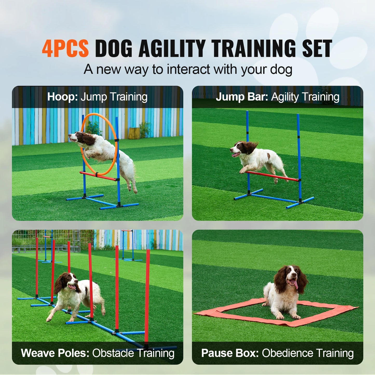 SucceBuy Dog Agility Training Equipment 4Piece Set With Adjustable Hurdles