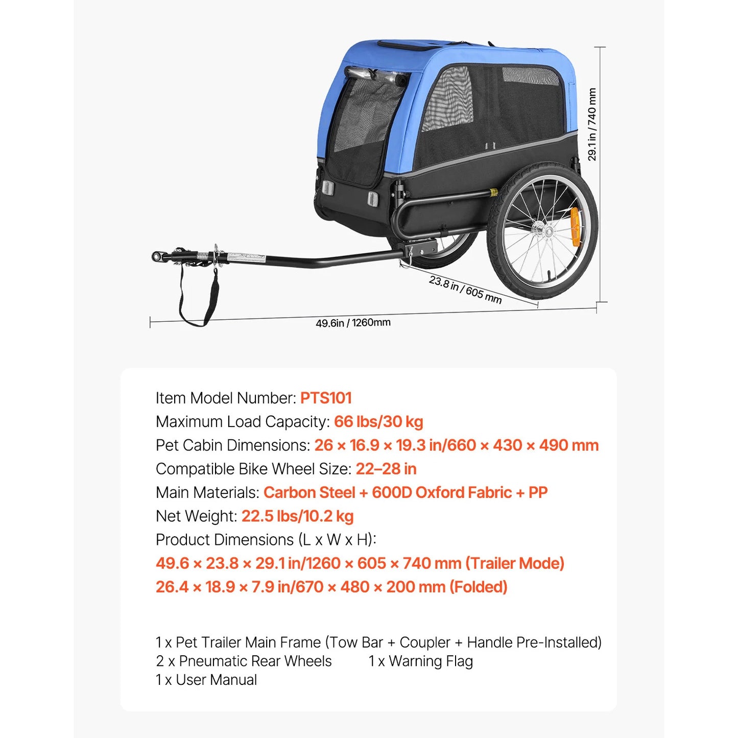 Dog Bike Trailer For Small To Medium Dogs With Quick Release Wheel