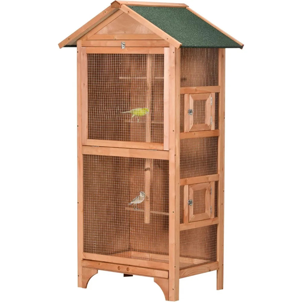 Wooden Outdoor Bird Cage For Finches And Parakeets With Tray