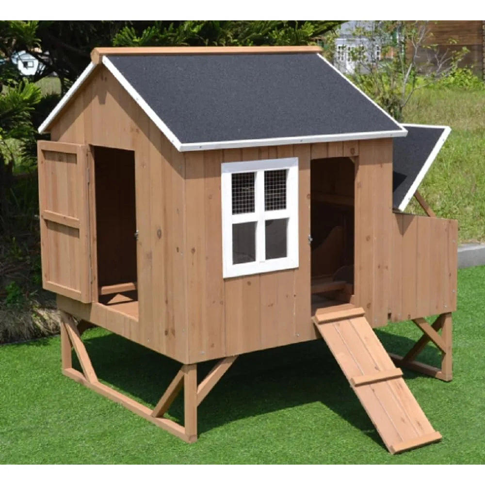 MKDK Deluxe Wood Chicken Coop With 3 Nesting Boxes
