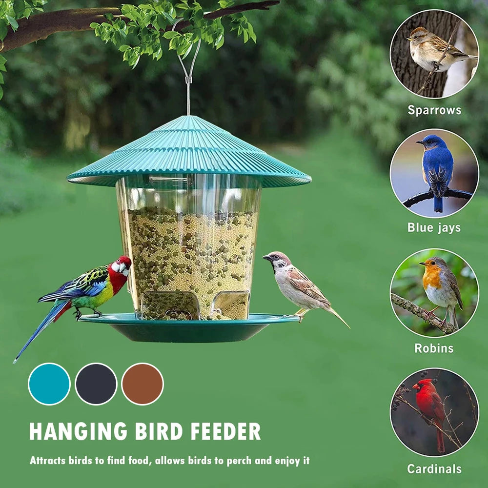 Garden Gazebo Hanging Bird Feeder With Hexagonal Terrace Roof And Rope