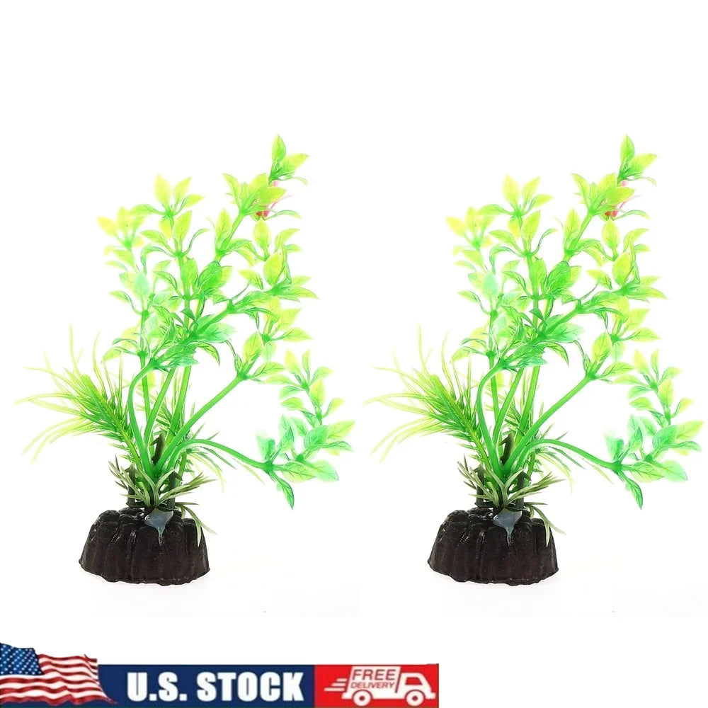 XMSJ Artificial Aquarium Plants 2 Pcs Non Fading Green Decor