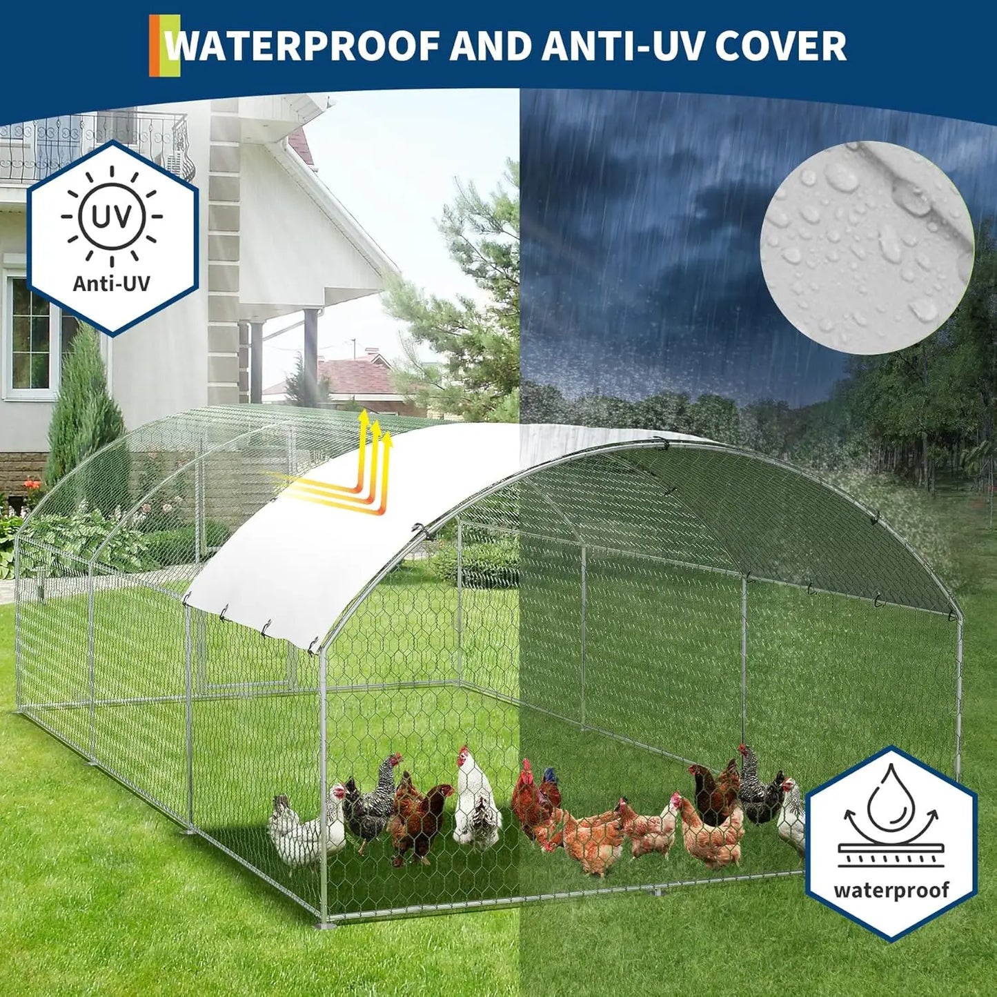 HiMISS Dome Walk In Chicken Coop With Anti UV Cover