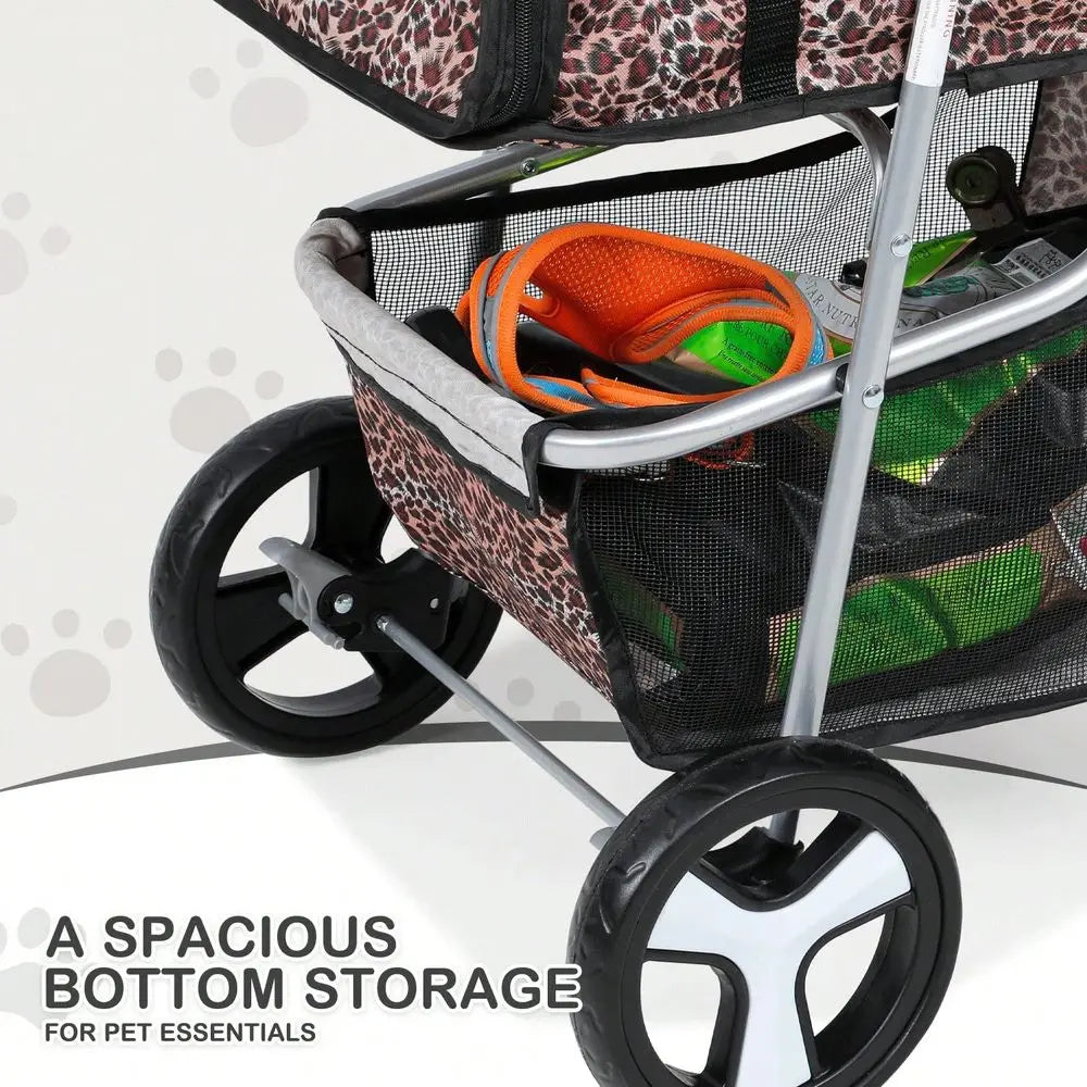 XMSJ Three-Wheel Pet Stroller Foldable Jogger Cup Holder