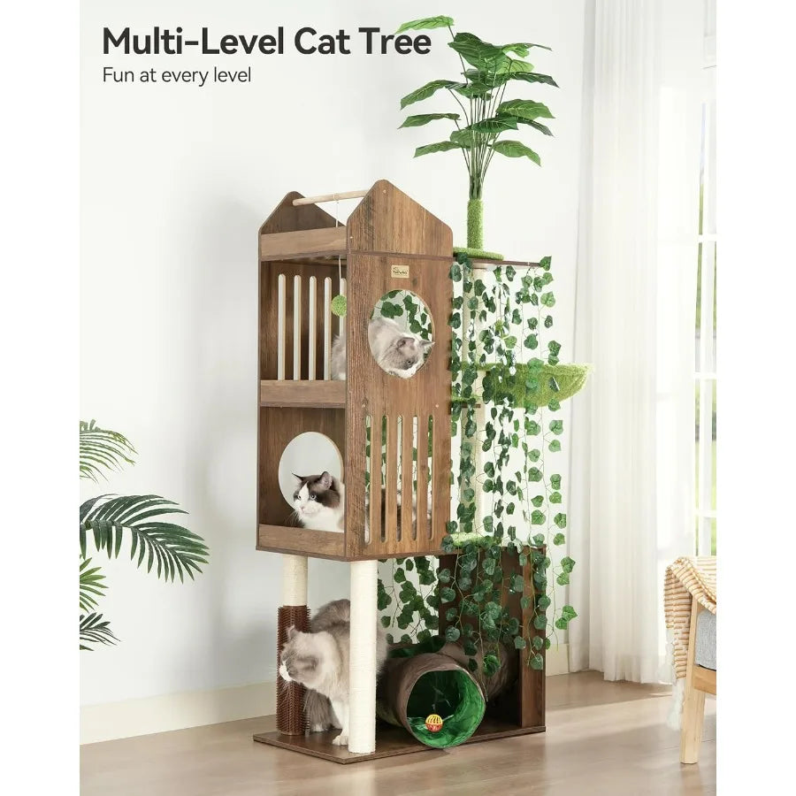 Hign-concerned Large Cat Tree With Leaves Indoor Tower