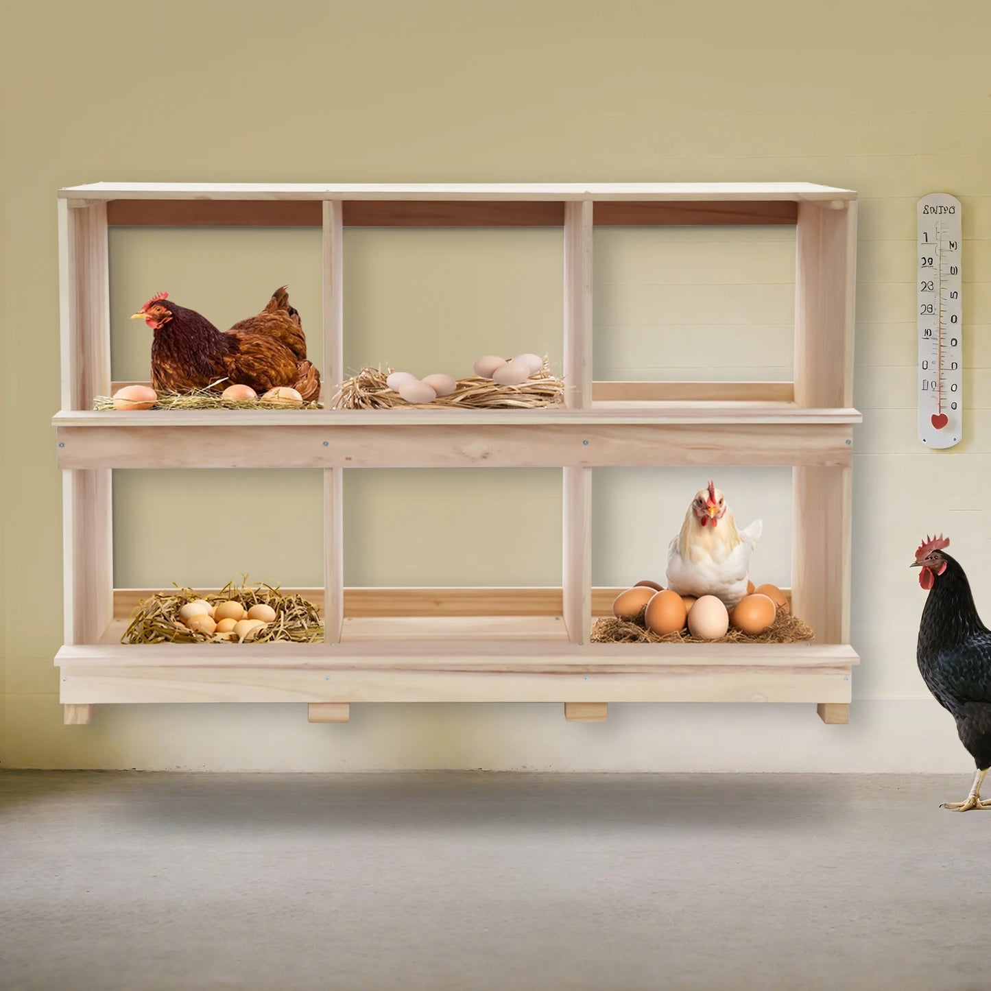 Six Compartment Wooden Chicken Nesting Box For Backyard Farm