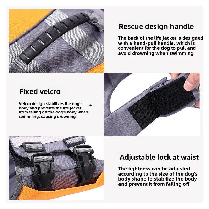 Dog Life Jacket Swimming Vest Reflective Adjustable For Water Safety