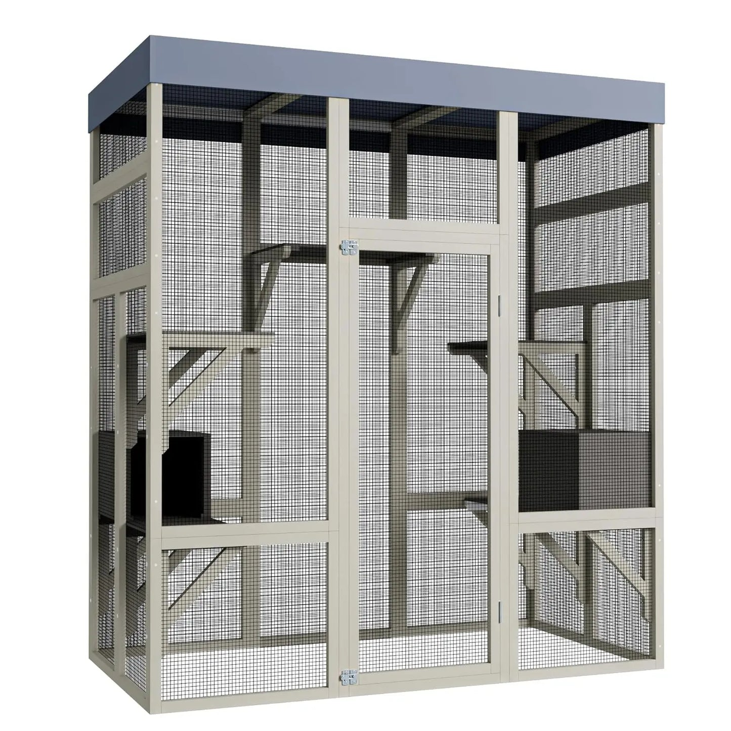 Wooden Outdoor Catio Enclosure With Waterproof Roof And Platforms