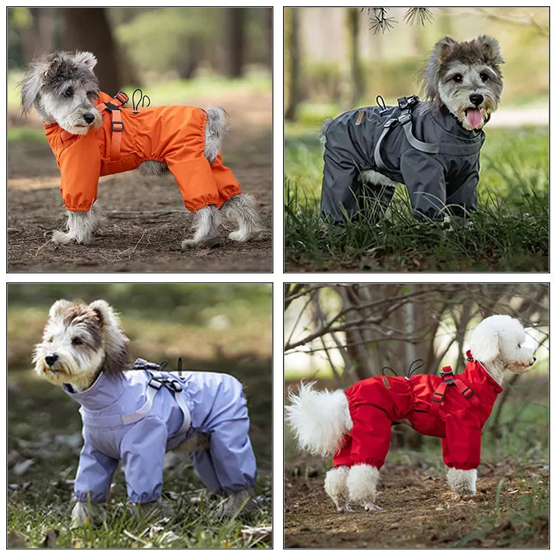 NONE Dog Raincoat With Harness Waterproof Jacket Reflective Strips