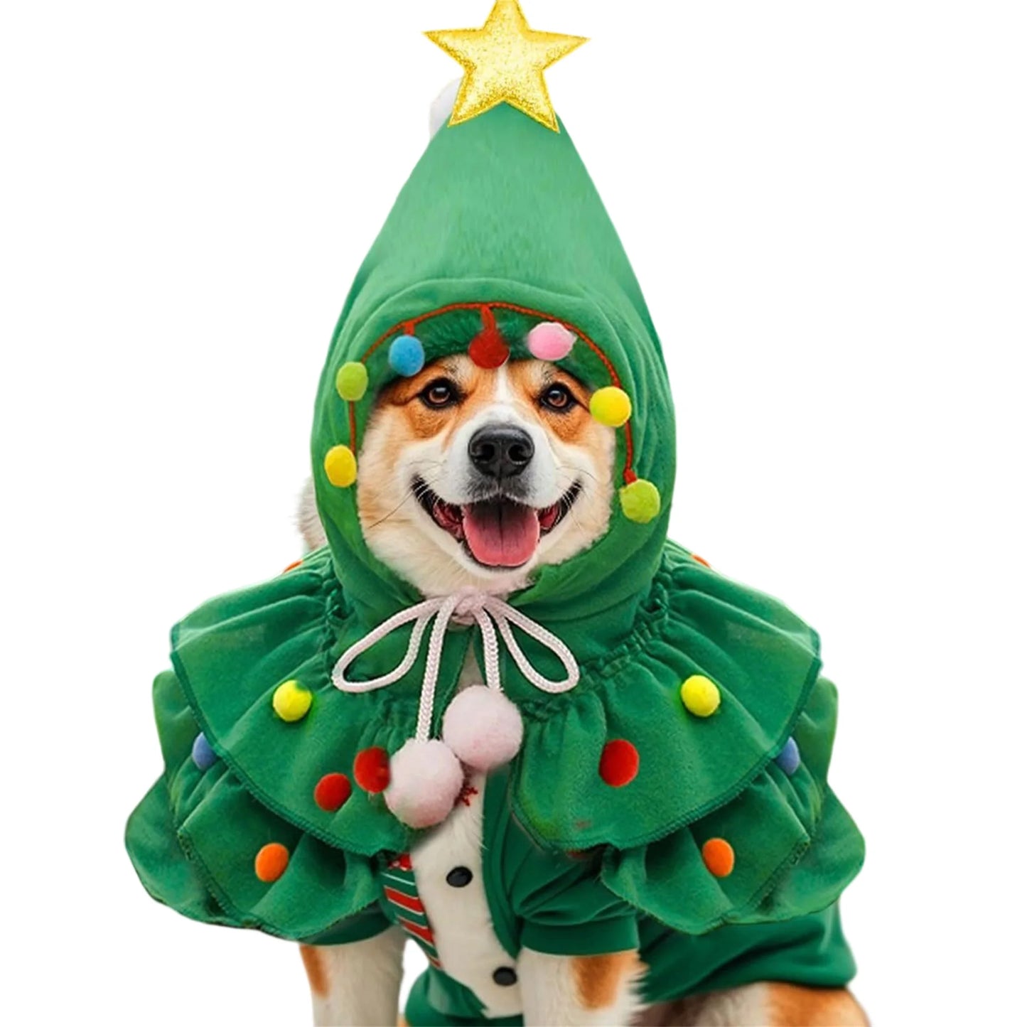 Christmas Evergreen Themed Pet Costume Cape With Extravagant Headpiece Adornments