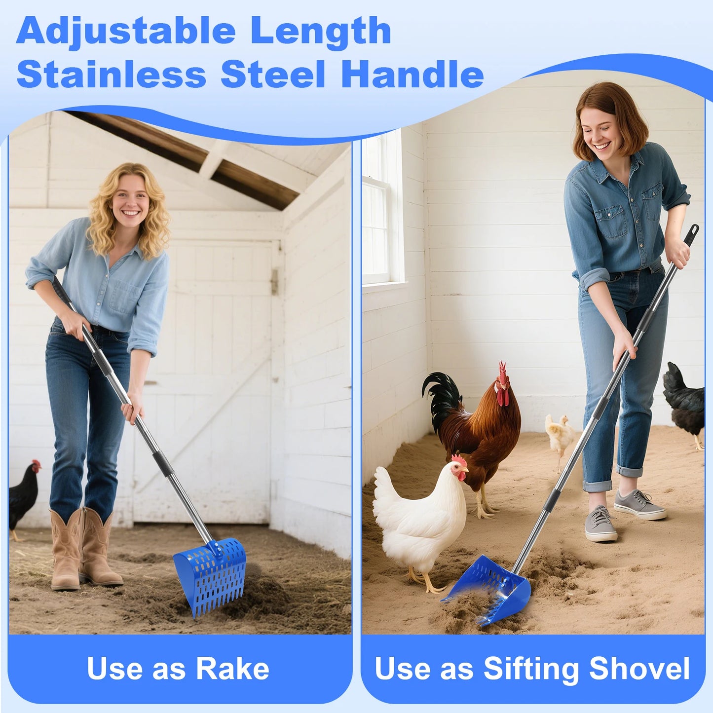 Ergonomic 2 In 1 Chicken Shovel And Rake For Coops