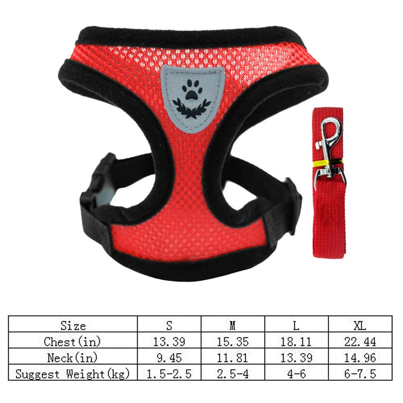 Dog Harness Leash Adjustable Mesh Vest For Walking Pets Daily