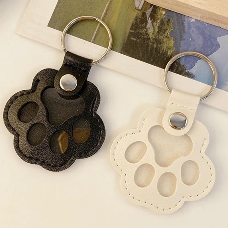 Leather Memorial Pet Hair Storage Keychain Cat Paw Charm