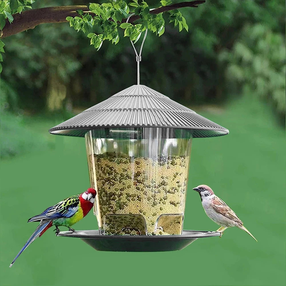 Garden Gazebo Hanging Bird Feeder With Hexagonal Terrace Roof And Rope