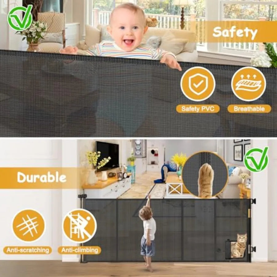 Reinforced Extra Wide Retractable Cat Door Pet Gate