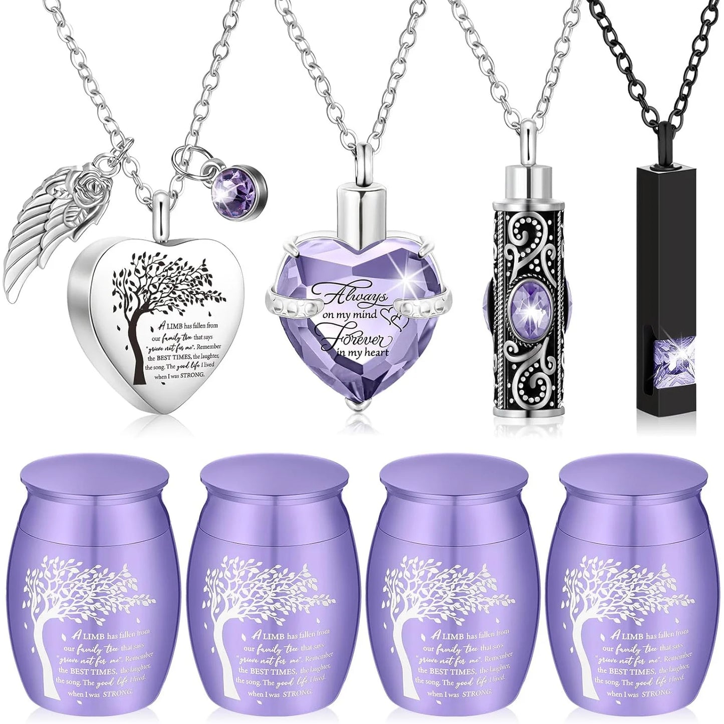 8Pcs Cremation Urns For Ashes Alloy Keepsake With Family Tree Heart Locket
