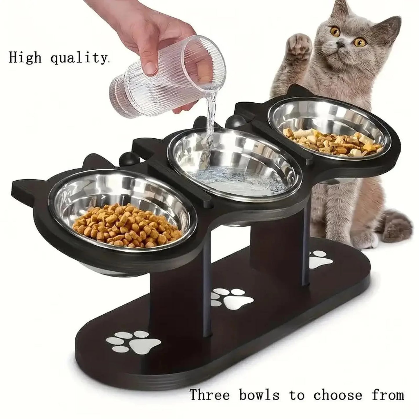 Elevated Cat Bowl Stand With Stainless Steel Bowls