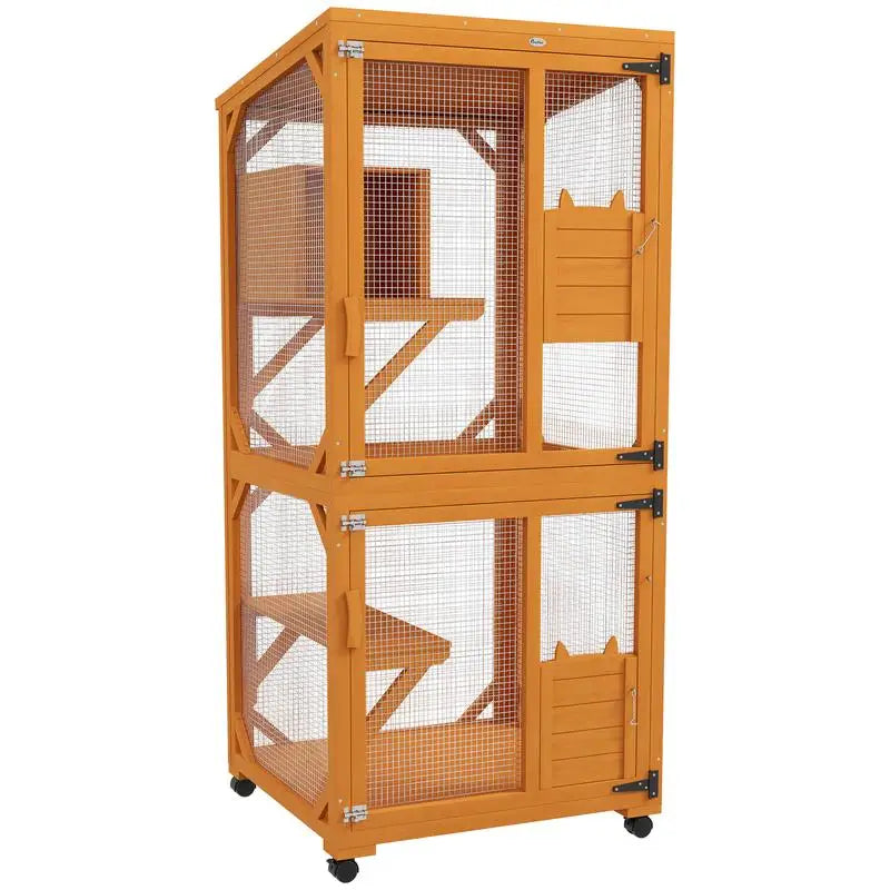 Wooden Catio With Asphalt Roof For Indoor Outdoor Cats