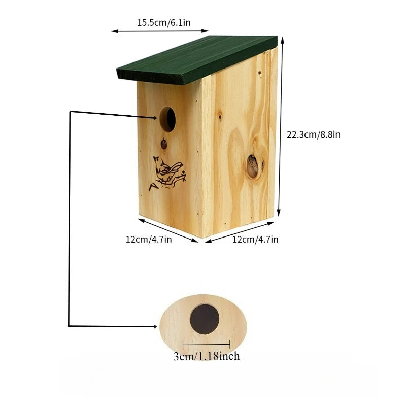 NONECN Natural Wooden Bird House Hanging Nest Shelter Wild Birds