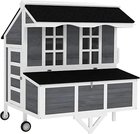 MKDK Mobile Chicken Coop With Nesting Box Windows Perches Tray