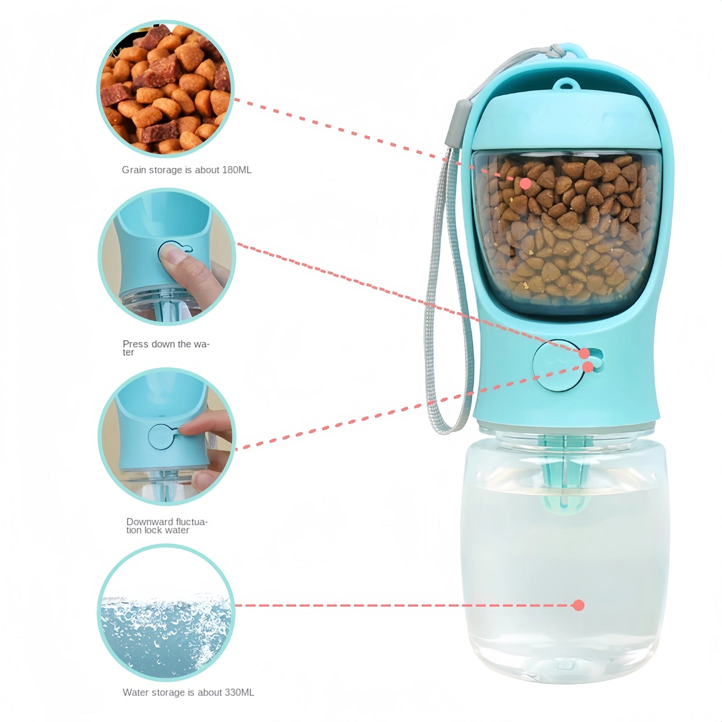 Portable Pet Water Bottle With Food Storage For Dogs Cats