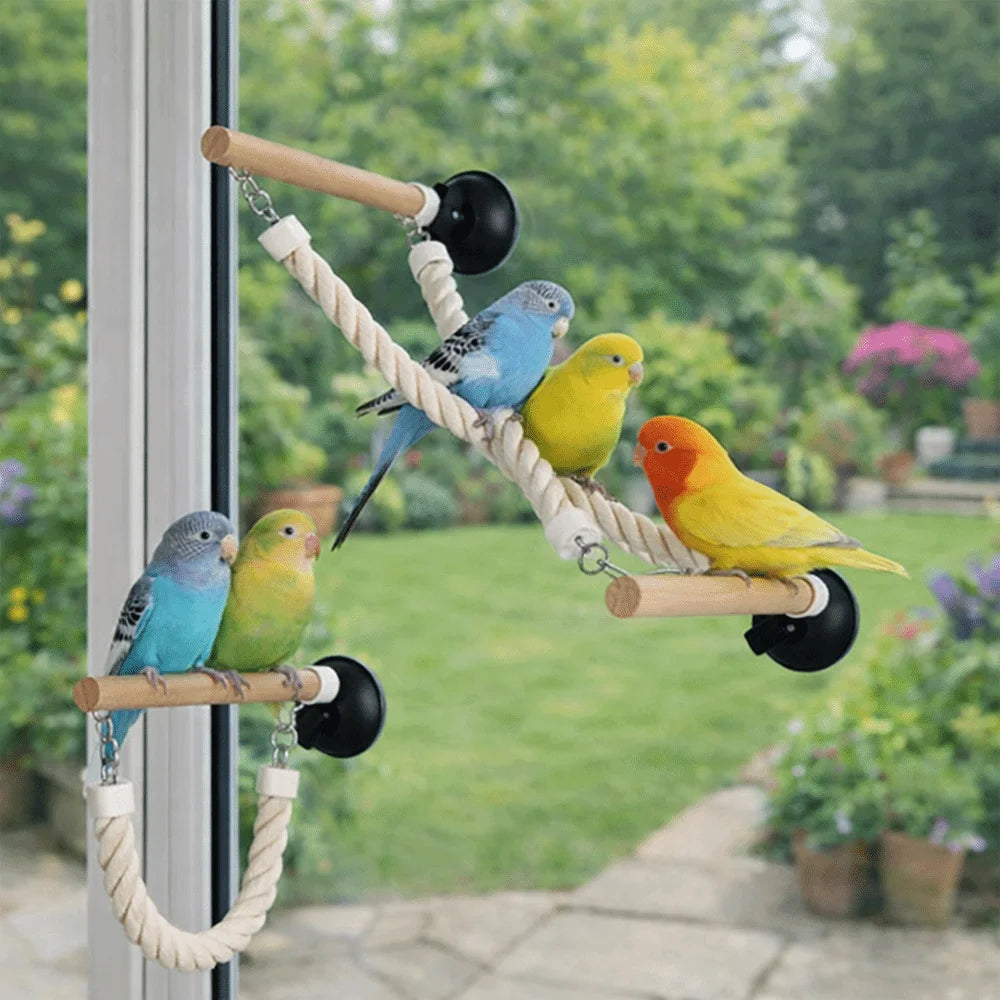Suction Cup Parrot Climbing Perch Non Slip Wood Swing Toy