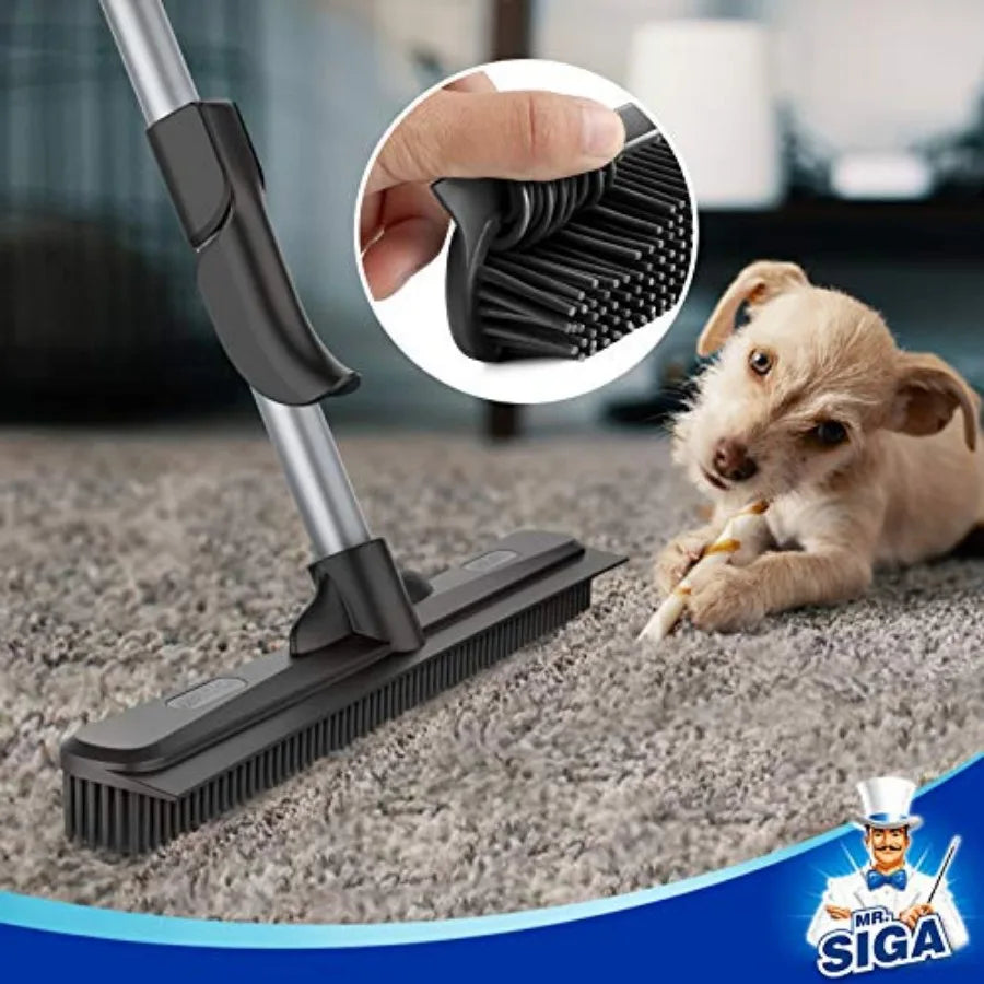 Pet Hair Removal Rubber Broom With Squeegee And Adjustable Handle