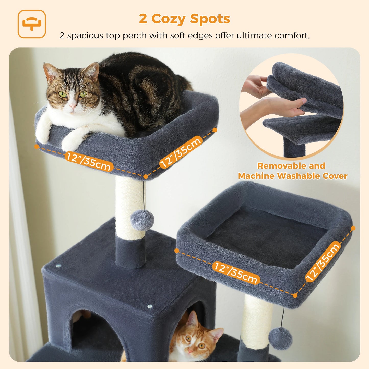 PEQULTI Multi Level Cat Tree Tower Scratching Posts Hammock Condo