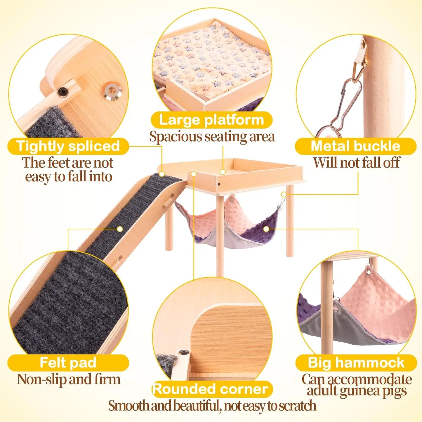 Hign-concerned Guinea Pig Hammock With Wooden Platform And Stairs HideoutForSmallAnimals