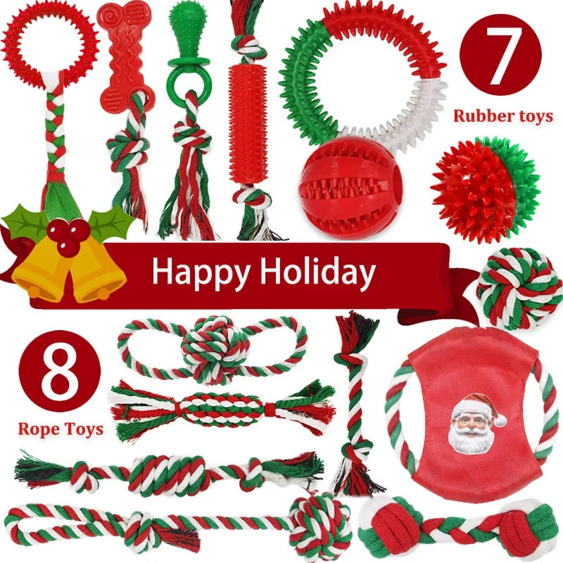 Christmas Dog Toys Bulk 15 Pack For Teething Puppies