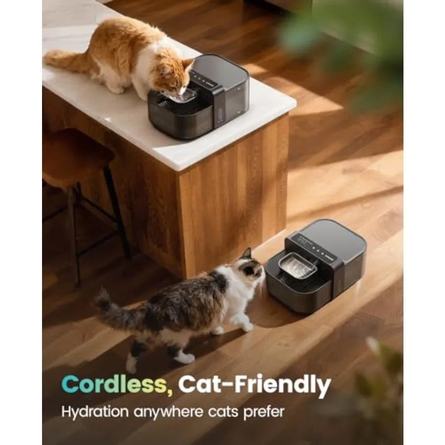 Wireless Filterless Cat Water Fountain With Stainless Steel Bowl