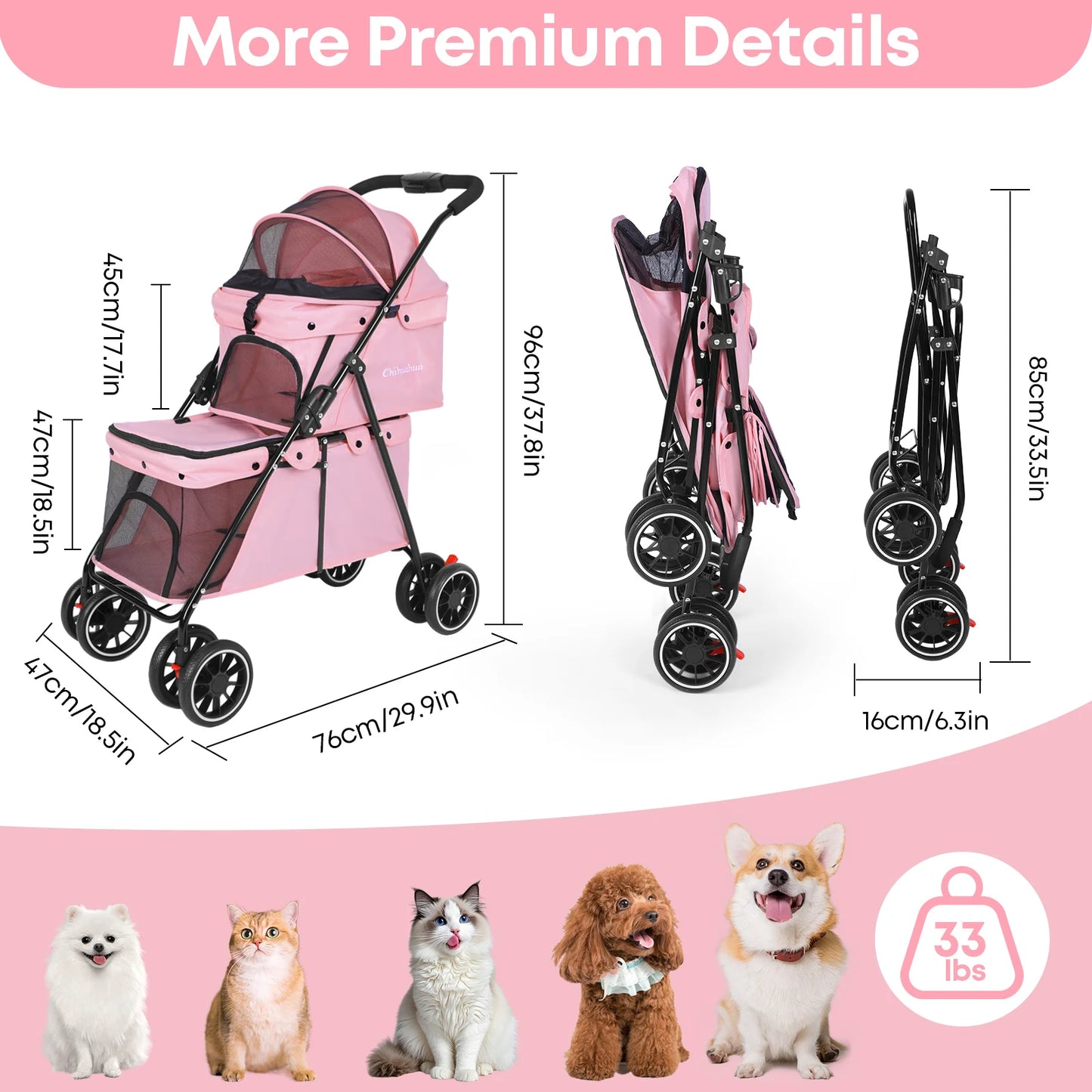 Double Pet Stroller for Dogs and Cats for Two Pets