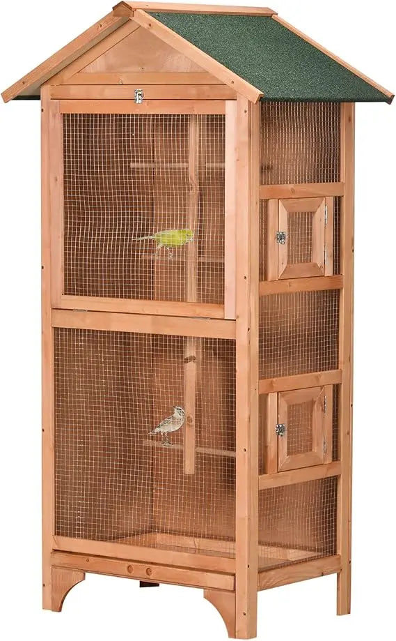 Wooden Outdoor Bird Cage For Finches And Parakeets With Tray