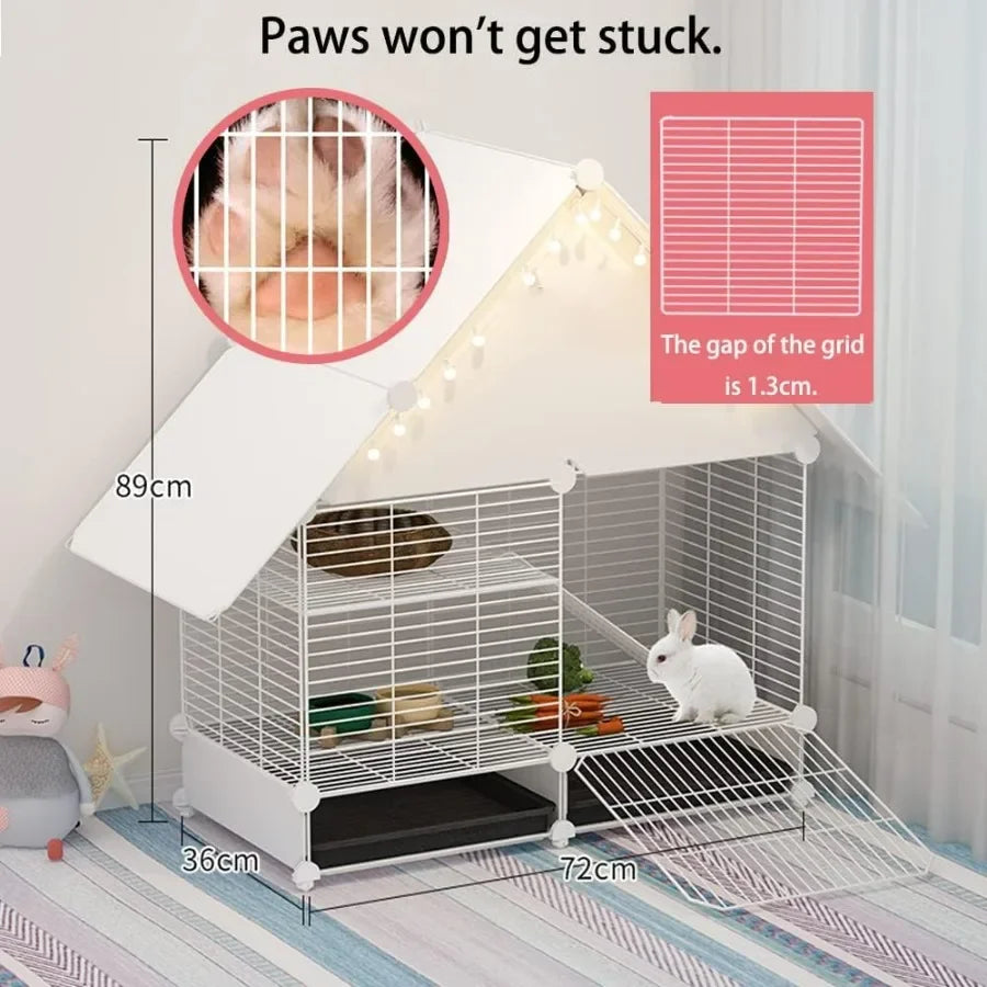 Hign-concerned Two Story Indoor Rabbit Cage With Dual Deep Pull Out Trays And Urine Guard