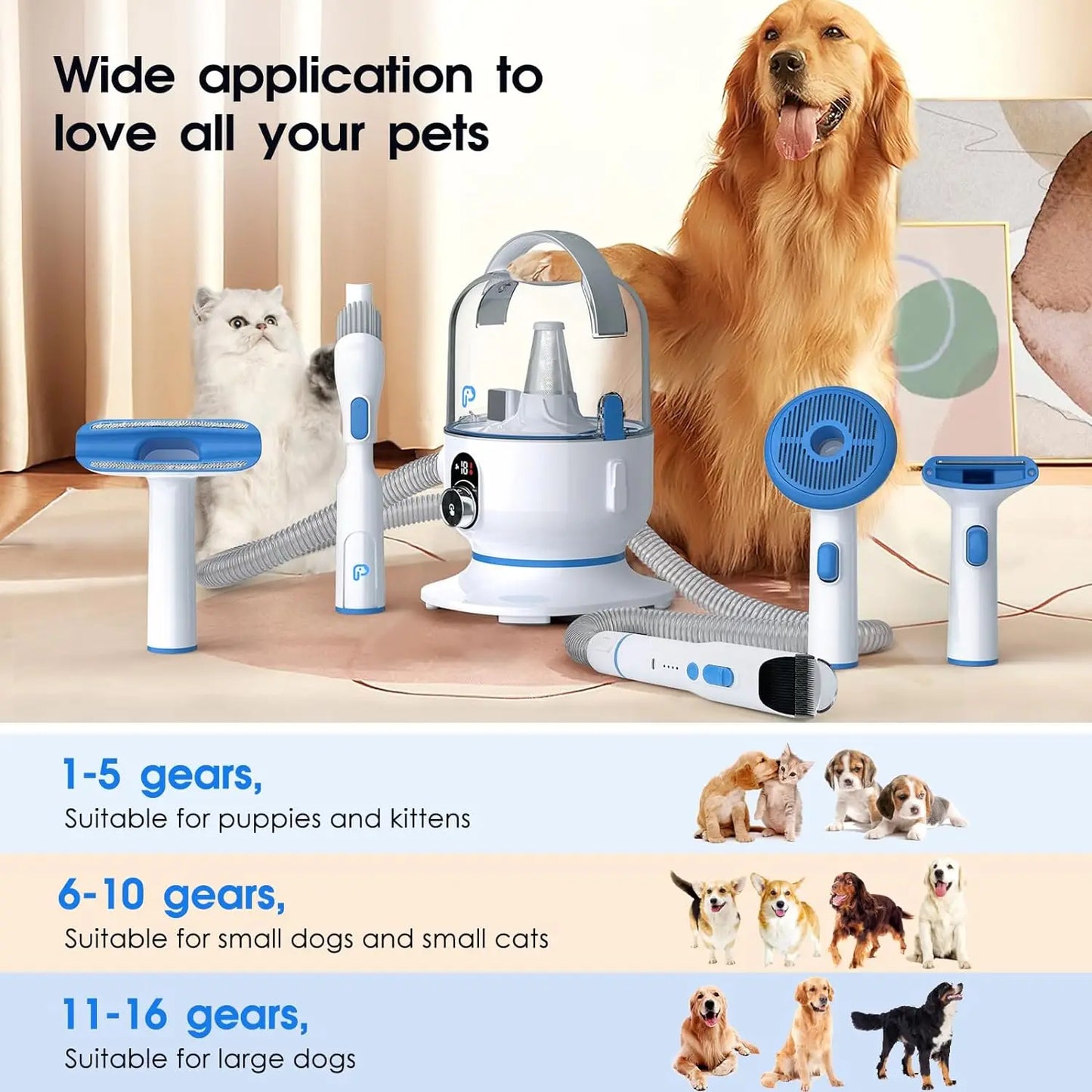 HiMISS Dog Grooming Kit With Vacuum Suction For Pets