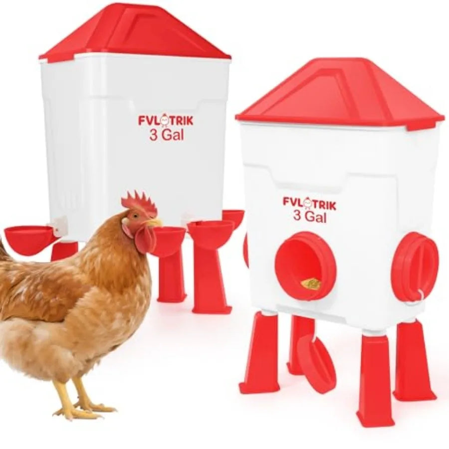 3 Gallon Chicken Waterer and Feeder Set with Durable Legs
