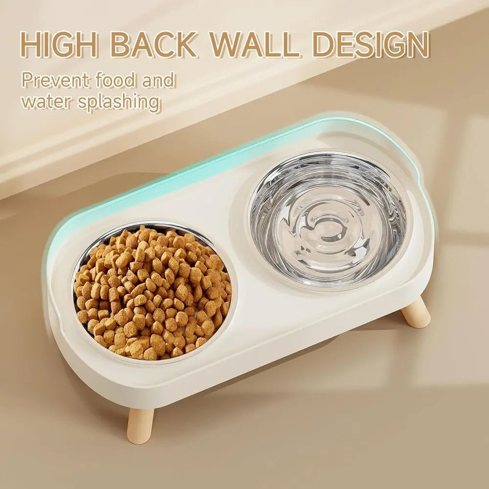 Elevated Cat Bowl Set With Anti Spill Stainless Steel Bowls