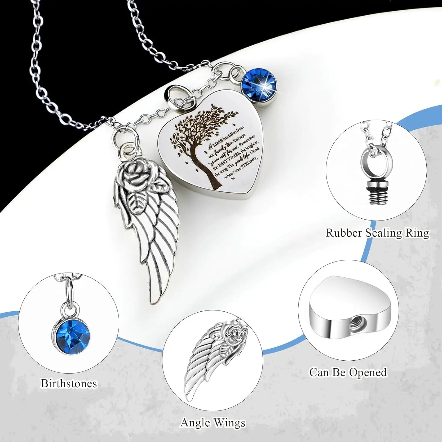 8Pcs Cremation Urns For Ashes Alloy Keepsake With Family Tree Heart Locket