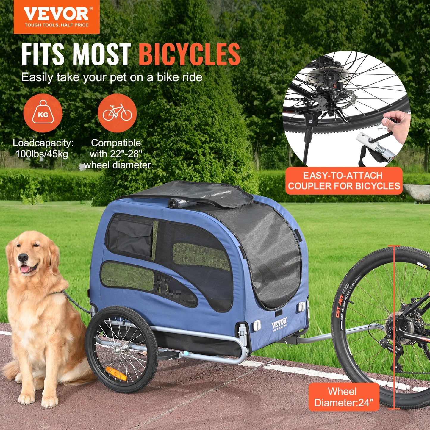Pet Bicycle Trailer Carrier 100 Lb Capacity With Coupler
