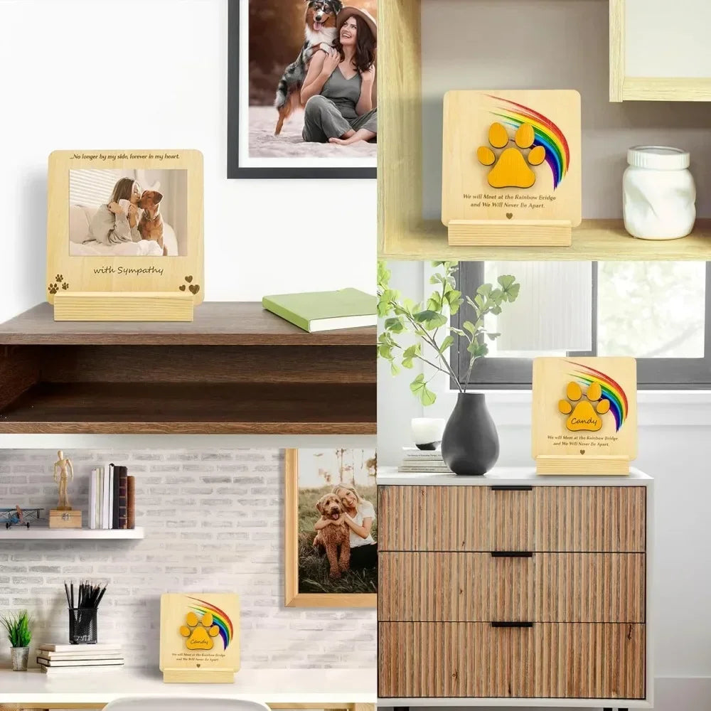 Wood Pet Sympathy Memorial Card Rainbow Bridge For Dog Loss