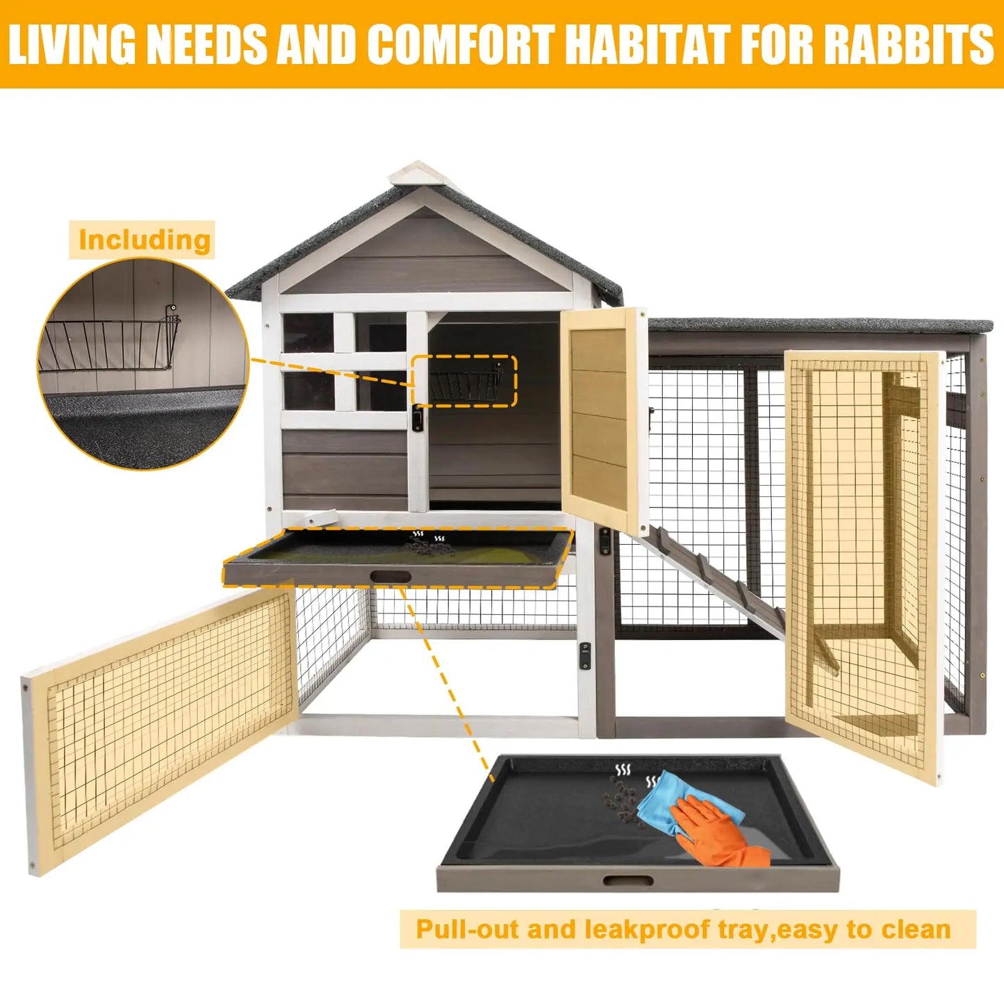 HiMISSCN Two Story Rabbit Hutch Indoor Outdoor Chicken Coop