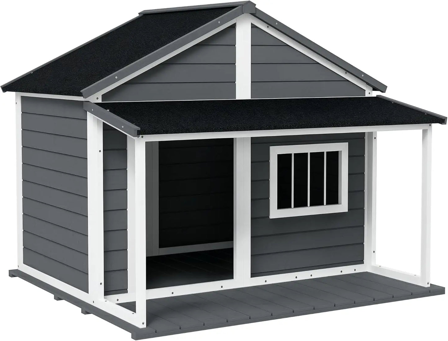 Cabin Style Raised Wooden Outdoor Dog House With Porch