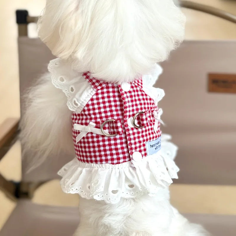 Miss Doggy Lace Harness Vest for Dogs Plaid Summer Outfit