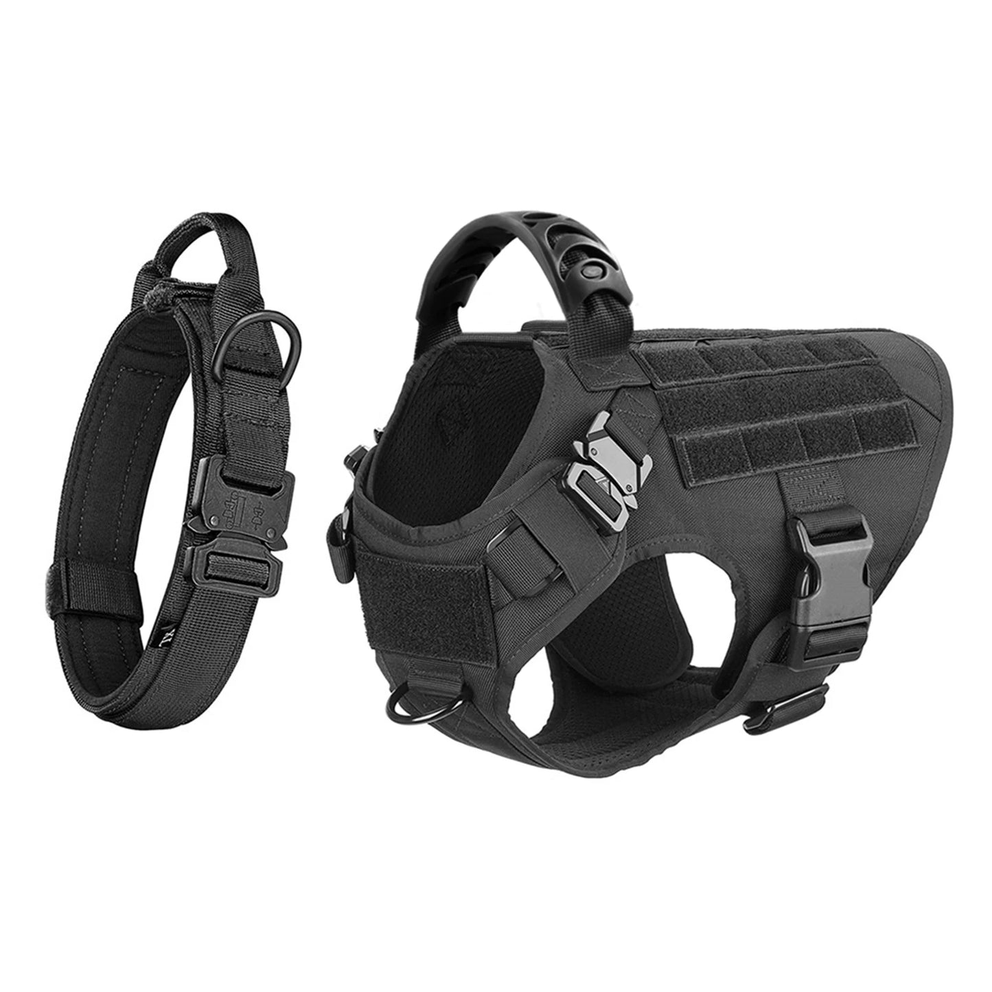 Adjustable Tactical Dog Harness and Nylon Collar Set