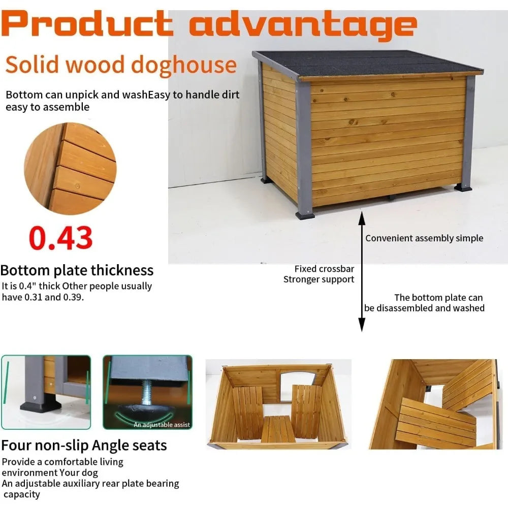 Outdoor Weatherproof Wooden Dog House Kennel for Large Dogs Indoor Outdoor Shelter