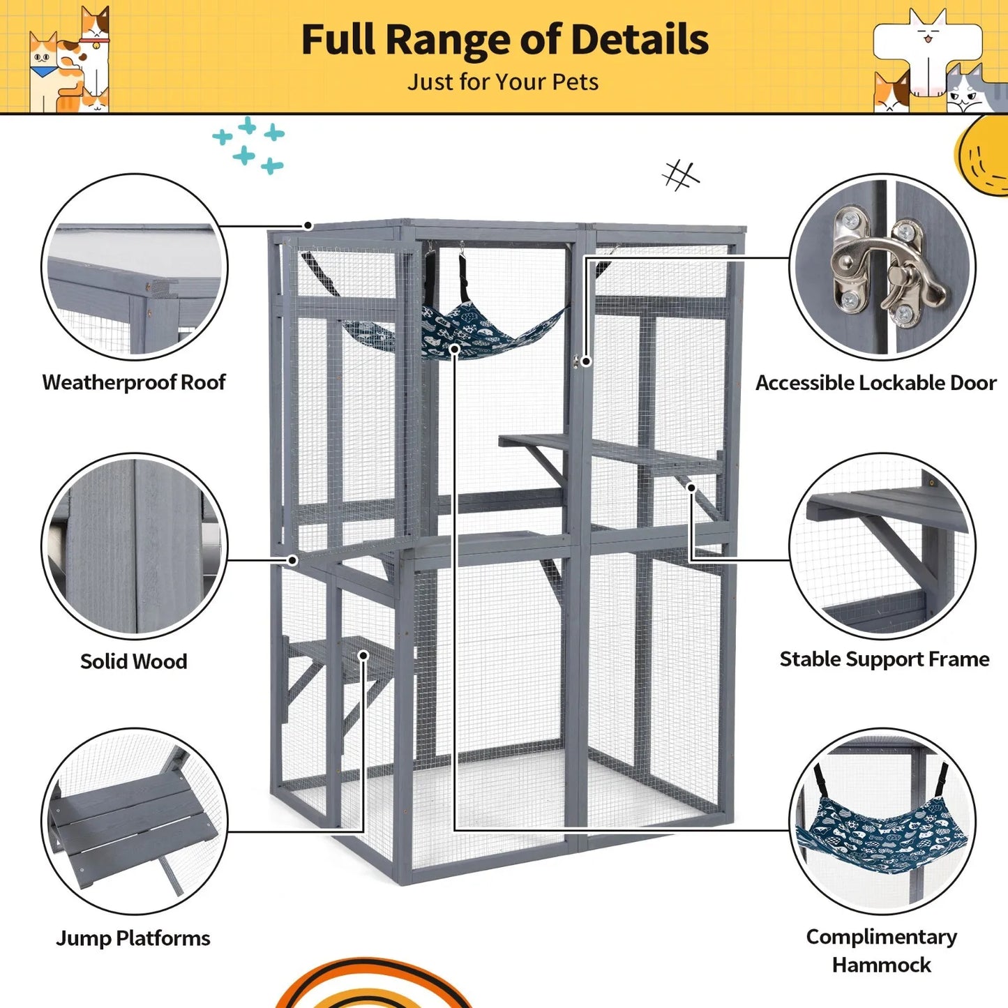 Outdoor Catio Cat Enclosure Wooden Cat House With Window Access